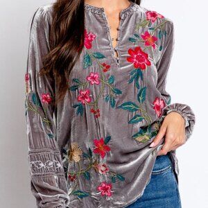 NWT Johnny Was Biya JWLA 3JWorkshop Embroidered Velvet Estate Blouse Rhoda Top